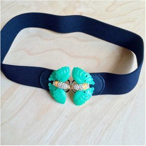 BCBG Black Belt with Jade Butterfly Buckle